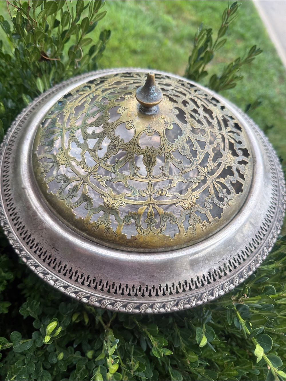 Vintage Barbour Sterling weighted Covered Dish Platter Bowl Floral 12" W